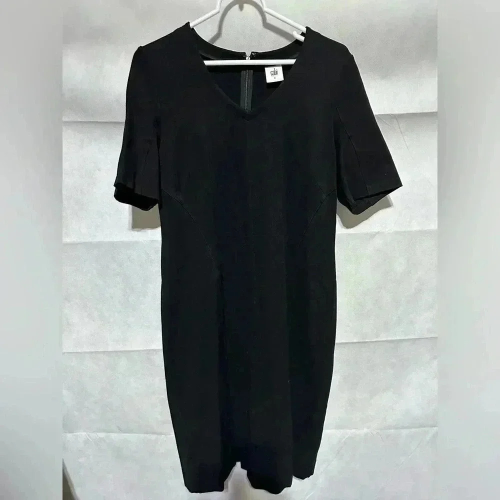 Cabi 3101 Black Ponte Knit Claire Sheath Dress Size 8 Zip Closure & Slit EUC!